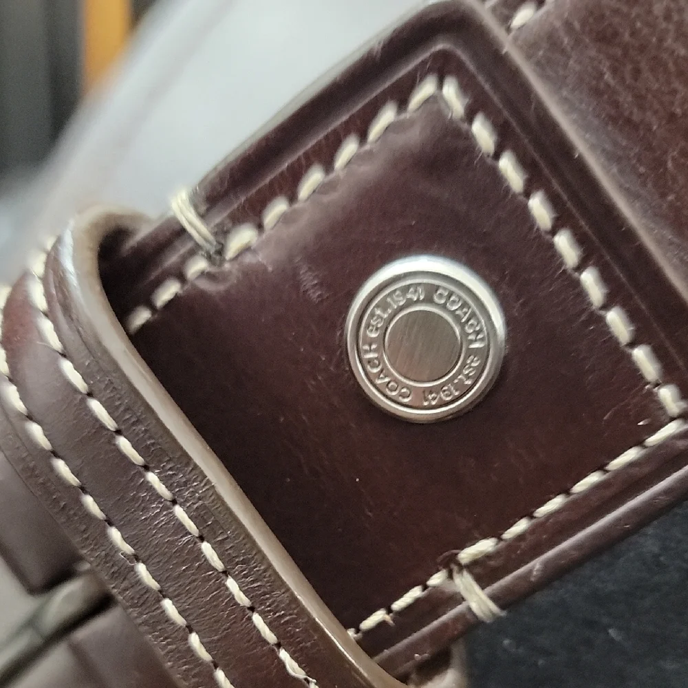 Coach Dark Brown Leather Belt  W 1.5 Satin Silver Steel Roller Buckle No. 90009 - Picture 4 of 10